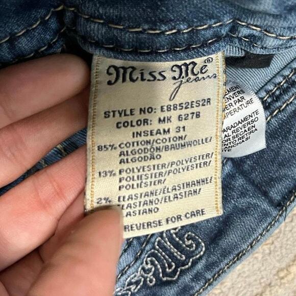 Miss Me Sequin Layered Cross Mid-Rise Easy Skinny Jeans - Picture 6 of 6